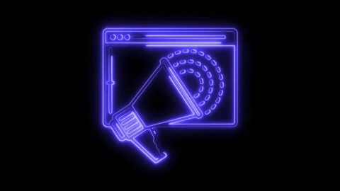 Glowing Neon Megaphone Icon on Browser Window Announcing Digital Marketing .. Stock Footage 315656314
