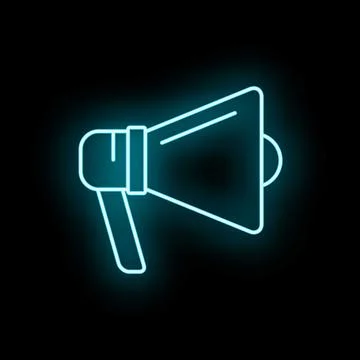 Glowing neon megaphone icon communicating important announcement Stock Illustration