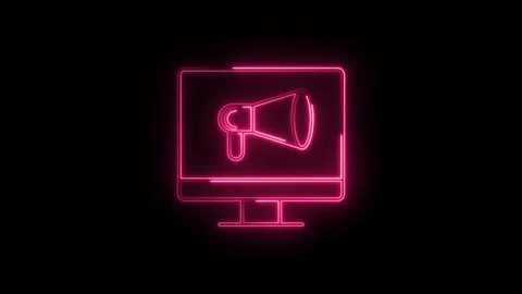 Glowing Neon Megaphone Icon on Computer Screen Announcing Digital Marketing.. Stock Footage 315498579