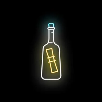 Glowing neon message in a bottle communication warning Stock Illustration