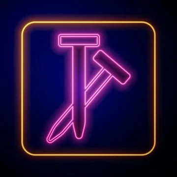 Glowing neon Metallic nails icon isolated on black background. Vector Stock Illustration