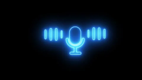 Glowing neon mic icon. microphone icon with neon voice recording Stock Footage 312623424
