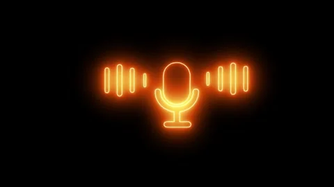 Glowing neon mic icon. microphone icon with neon voice recording Stock Footage 312623438