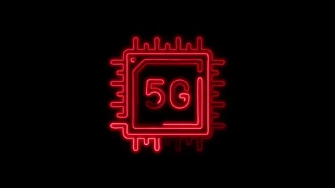 Glowing neon Microchip 5G icon isolated on black background. HD Video motio.. Stock Footage 316239359