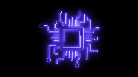 Glowing neon microchip circuit board technology background Stock Footage 308192319