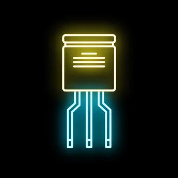 Glowing neon microchip icon symbolizing technology and future Stockillustratie
