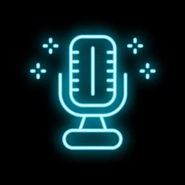 Glowing neon microphone icon representing audio recording and broadcasting Stock Illustration