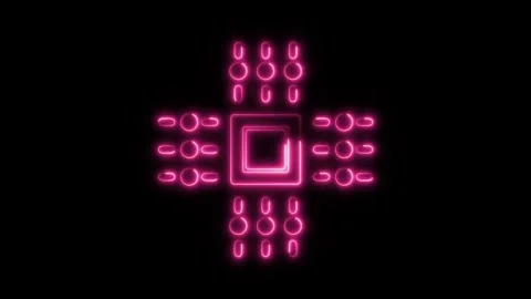 Glowing Neon Microprocessor Icon Isolated, HD Motion Graphic Animation Repr.. Stock Footage 301274415