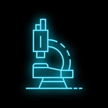Glowing neon microscope icon representing scientific research and discovery Stock Illustration