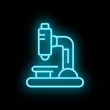 Glowing neon microscope icon for science and education Stockillustratie