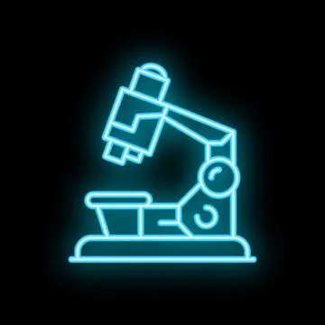 Glowing neon microscope icon for science and research projects Stock Illustration
