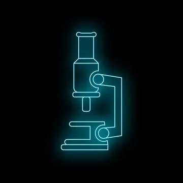 Glowing neon microscope icon for science research 스톡 일러스트