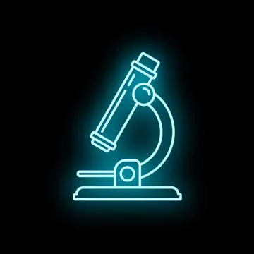 Glowing neon microscope icon for science research 스톡 일러스트