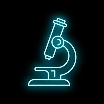 Glowing neon microscope icon for science research Stock Illustration