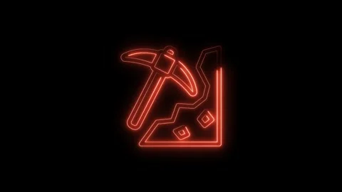 Glowing neon mining icon animation on black background for crypto or financial Stock Footage 322968760