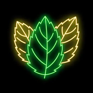 Glowing neon mint leaves on dark background Stock Illustration