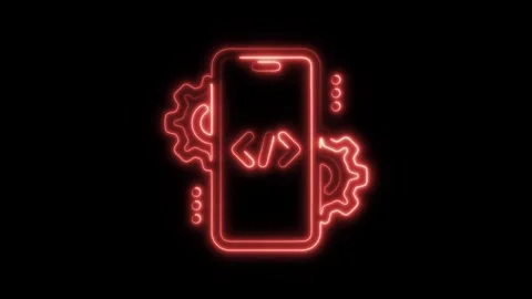 Glowing neon mobile development isolated on black background. HD Video moti.. Stock Footage 303552789