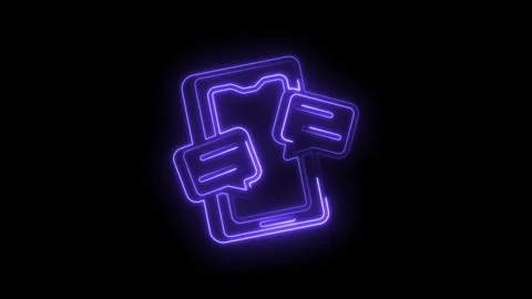 Glowing neon mobile phone with message bubbles technology concept on black .. Stock Footage 330779608