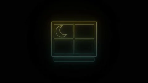 Glowing neon the moon in the window icon... | Stock Video | Pond5