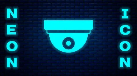 Glowing neon Motion sensor icon isolated on brick wall background. Vector Stock Illustration