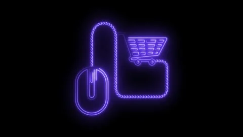 Glowing neon mouse connected to a shopping cart representing online shoppin.. Stock Footage 315961809