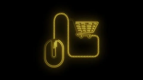 Glowing neon mouse connected to shopping cart online retail concept on blac.. Stock Footage 315961824