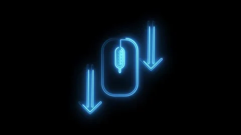 Glowing neon mouse scroll down animation on black background Stock Footage 308180016