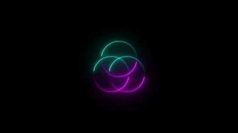 Glowing neon multi circle looping animation. Neon pink and cyan outline rep.. Video stock 335648647
