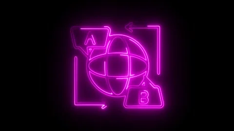 Glowing neon multi language icon isolated on black background. HD Video mot.. Stock Footage 314641202