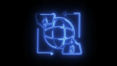 Glowing neon multi language icon isolated on black background. HD Video mot.. Stock Footage 314641212