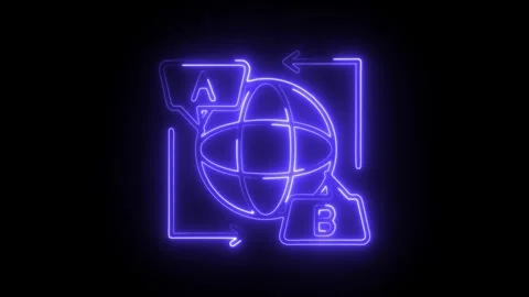 Glowing neon multi language icon isolated on black background. HD Video mot.. Stock Footage 314641214