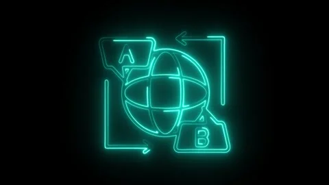 Glowing neon multi language icon isolated on black background. HD Video mot.. Stock Footage 314641217