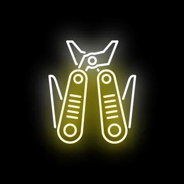 Glowing neon multi tool icon representing repair and utility Stock Illustration