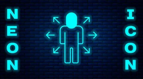 Glowing neon Multitasking manager working icon isolated on brick wall background 스톡 일러스트