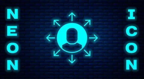 Glowing neon Multitasking manager working icon isolated on brick wall backgro Stockillustratie