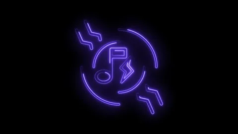 Glowing neon music note and lightning bolt animation against black backdrop Stock Footage 322957484