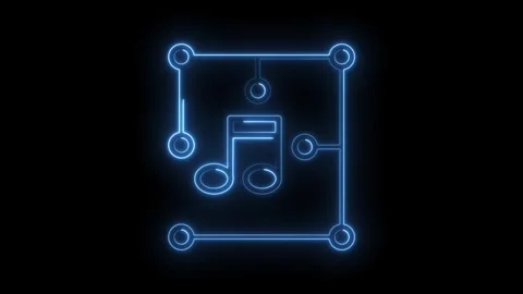 Glowing neon music note animation with circuit board elements on black Stock Footage 322957509