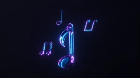 Glowing neon music notes floating in dark space, digital animation 스톡 동영상 327109689