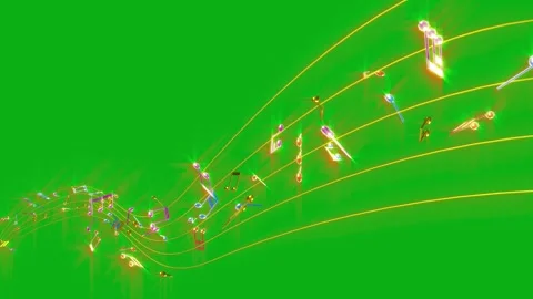 Glowing Neon Musical Notes Wave on Green Screen Background Stock Footage 321391369