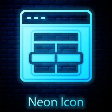 Glowing neon MySQL code icon isolated on brick wall background. HTML Code symbol Stock Illustration
