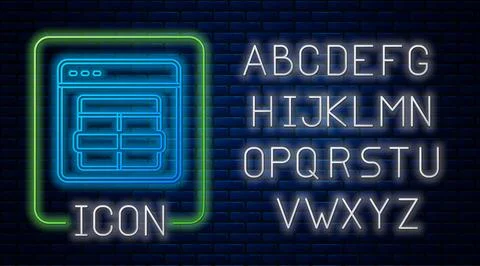 Glowing neon MySQL code icon isolated on brick wall background. HTML Code symbol Stock Illustration
