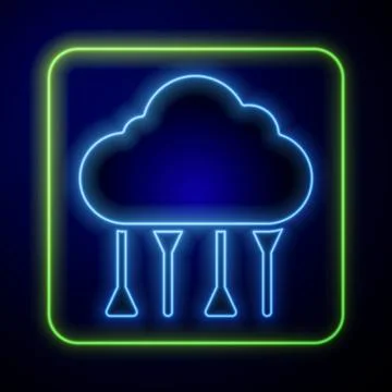Glowing neon Network cloud connection icon isolated on blue background. Socia Stock Illustration