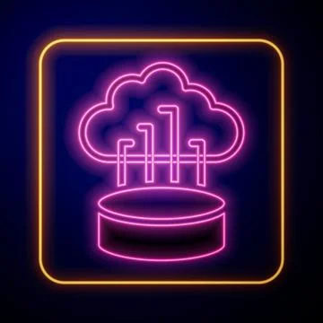 Glowing neon Network cloud connection icon isolated on black background. Social Illustrazione stock