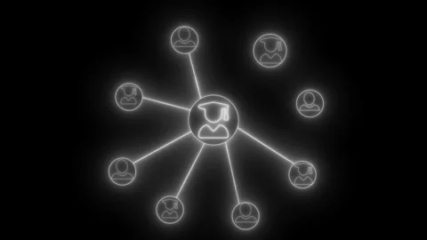 Glowing neon network diagram showing central user node with graduation cap .. Stock Footage 337077976