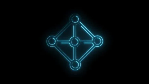 Glowing neon network node animation with circular connection points on dark.. Stock Footage 312309527