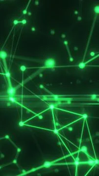 Glowing neon nodes connected by dynamic lines forming an abstract digital n.. Stock Illustration