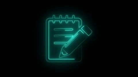 Glowing neon notebook and pencil icon illustration Stock Footage 345900056