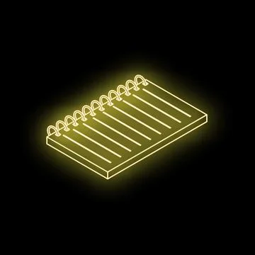 Glowing neon notepad isometric view on black background Stock Illustration