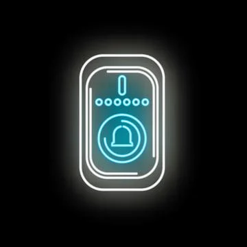 Glowing neon notification bell icon on dark background Stock Illustration