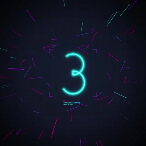 Glowing Neon Number 3 Countdown Timer with Futuristic Digital HUD Elements Stock Footage 348229754